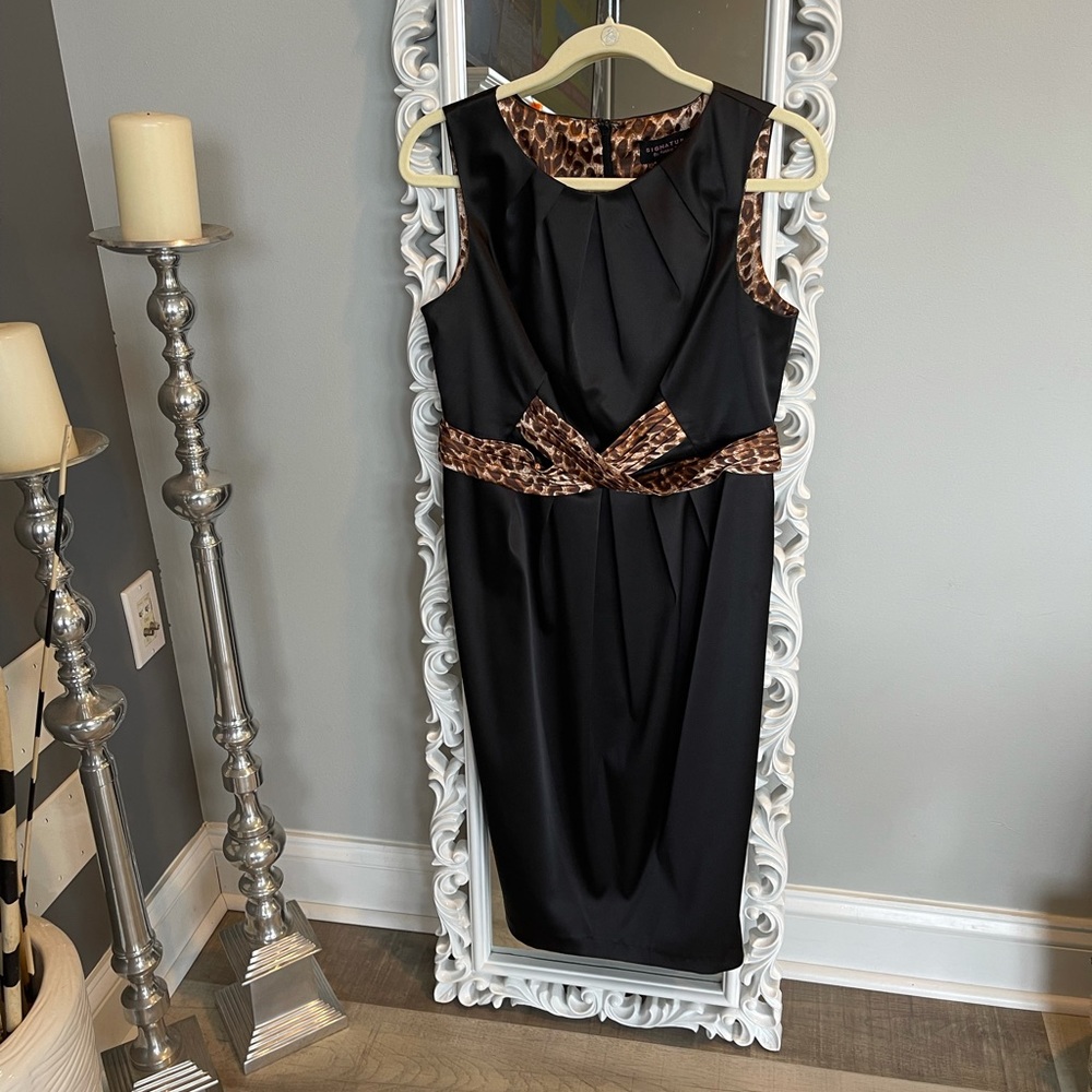 NWOT Signature by Robbie Bee Black Dress w/ Leopard Detail - Sz 6